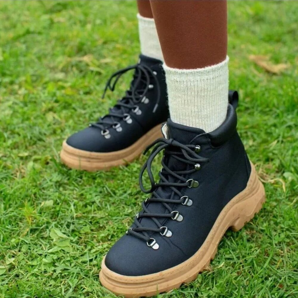 Alice + Whittles Black Canvas Hiking Boot 39